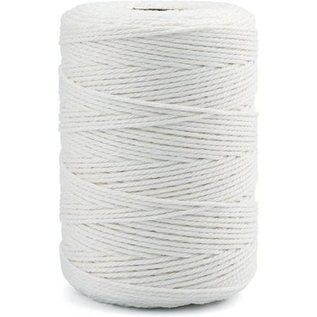 Makrame Snor Bomuldssnor Hvid 2mm x 200M til Håndværk, Madlavning, Kød Binding, Indpakning