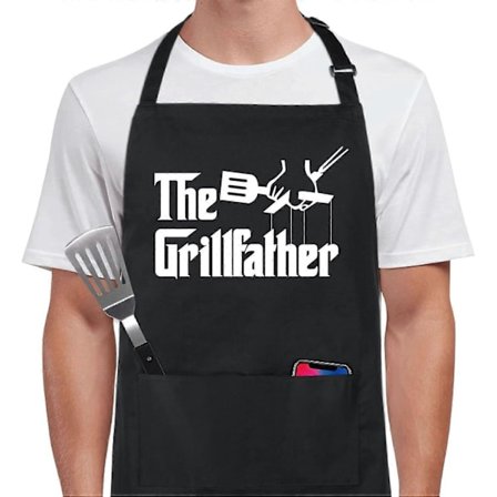 The Grillfather Morsomt Forkle med 2 Lommer for Menn Kvinner BBQ Grilling Justerbar Bib Svart Forkle Gi