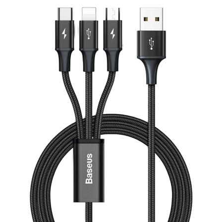 Baseus Rapid Series 3-i-1 Multikabel, 3.5a, 1.2m, Svart
