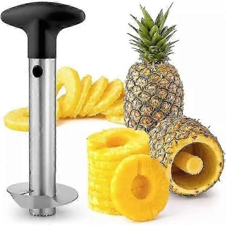 Ananaksen kuorija viipaloija kuorintalaite ruostumattomasta teräksestä kuutioiduille hedelmärenkaille kaikki yhdessä (musta)