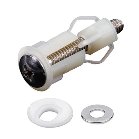 Hurtig og nem installation af toiletsædet Montering af toiletsædets hængsler Skruer Topfastgørelseshængslerne med skruer og hætter