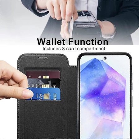 Samsung Galaxy A55 5G Magneettikotelo - Nahkainen korttipidike RFID-suojauksella, Käännettävä lompakkokotelo