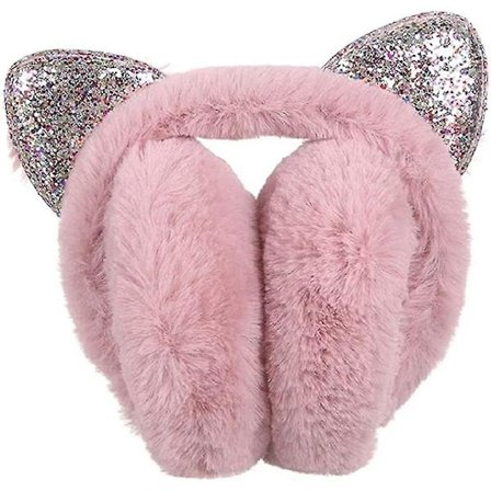 Foldbare ørevarmere med pailletter. Til damer og piger. Justerbar foldbar kat