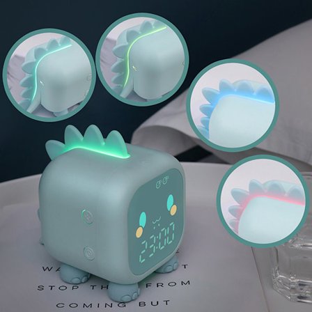 Digital Night Light-vækkeur til børn, sød dinosaur