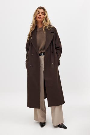 NA-KD Wool Blend Oversized Coat - Qualité premium - Brun - EU 32