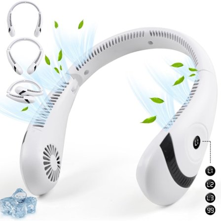Bærbar Nakkefifte, 5000mAh 3 Hastighetsjustering 360° Kjøling USB Bærbar Vifte Sammenleggbar Bladløs Oppladbar Nakkefifte