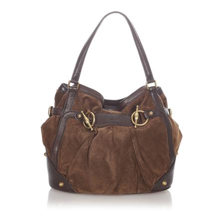 Gucci Vintage, Pre-owned Suede Jockey Shoulder Bag Bruin, Dames, Maat:ONE Size