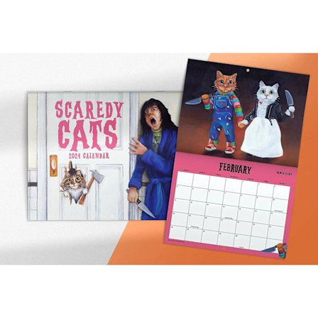 Scaredy Cats 2024 Kalender, Scaredy Cats 2024 Månedskalender, Kattekalender 2024, Søde Katte Vægkalender 2024, Gave til Katteelskere
