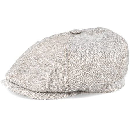 Stetson - Beige flatcap Casquette - 6-Panel Linen Fischgrat Beige Flat Cap @ Hatstore