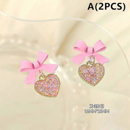 2 ST Farverige Neglekunst Roset Hjerte Neglekunst Charms Smykker Slik Stil Fuld Diamant Dekoration Neglekunst Smykker Manikyr Salon DIY