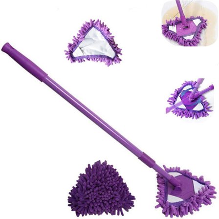 ING Gulvmoppe Trekantet Moppe med Langt Håndtag 180 Graders Rotation Justerbar Trekantet Mopperenser Mikrofiber til Vinduer Gulve Vægge Trægulve