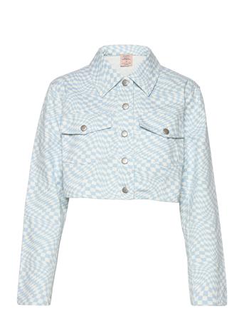 Short Jacket - Swirl Check Print Blue Barbara Kristoffersen By Rosemunde