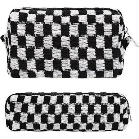 stk. Ternede kosmetiktasker penalhus bærbar rejse toilettaske ternede penalhuse makeup børster opbevaring taske papirvarer organizer sort