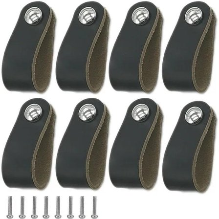 Tcgg - 8 stk. lædergreb, skabs sorte lædergreb, lædergreb med skruer, blødt PU-læder dørgreb, let at installere, passer til alle