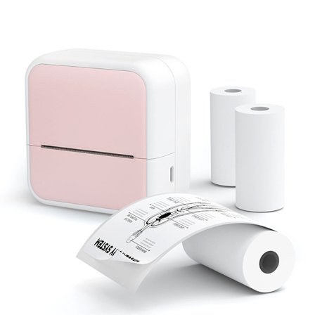 Bluetooth termisk skrivare, etikettskrivare med 5 rullar etiketpapper (rosa)