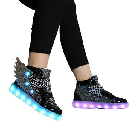 LED-skor för barn med ljus, USB-laddning, blinkande högklackade vingsneakers, svart svart 33