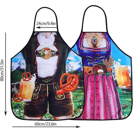 2 stk. Oktoberfest forklæde, Oktoberfest fest tysk leggings med justerbar snøre til madlavning, havearbejde, grill, bagning