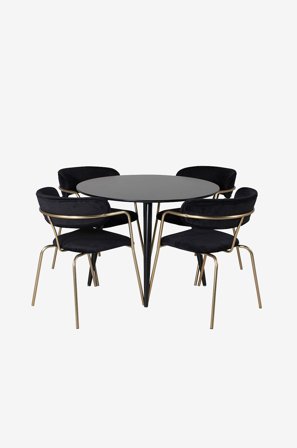 Venture Home - Ruokailusetti Plaza 4 tuolilla Arrow - Musta - Ruokailuryhmä 4 hengelle - - Homeroom