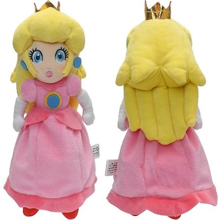 QU/Princess Peach -pehmolelu punaisilla kengill , vaaleanpunaisella hameella, keltaisilla hiuksilla ja kruunulla, t ytetty nukke, ker ilykoriste, 