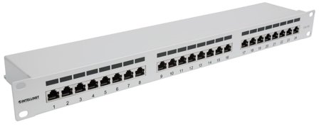 INTELLINET INT Patch Panel, 19", Cat6A, 24-Port, Shielded, 1 U, Grey