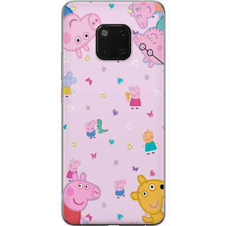 Kompatibel Mobilcover til Huawei Mate 20 Pro Peppa Gris med en baby i armene, morgris motiv i farverig og blød børneillustration med hjerter
