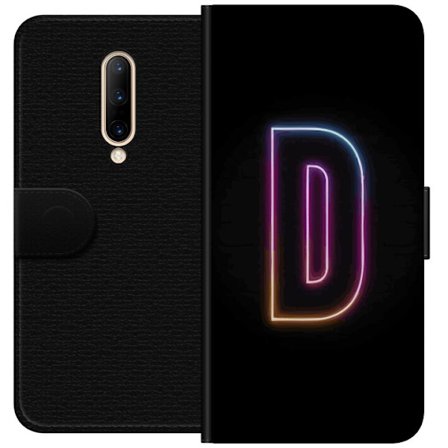 Kompatibelt Lommeboketui til OnePlus OnePlus 7 Pro Minimalistisk neonbokstav D i fargeskiftende lys mot svart bakgrunn i moderne digital design
