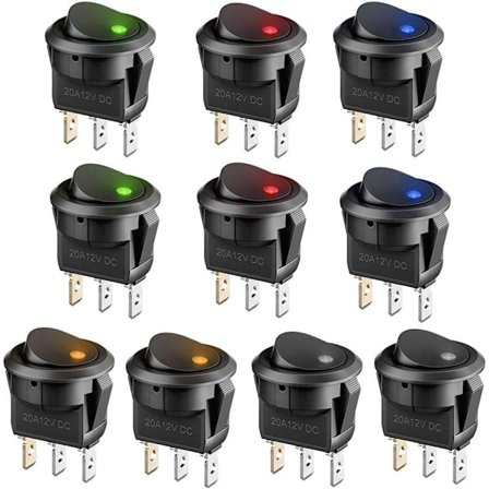 10 stk. 12V Belyste LED Vippekontakter 12V 3 Positioner Låse Spst Kontakt Rund Knap til