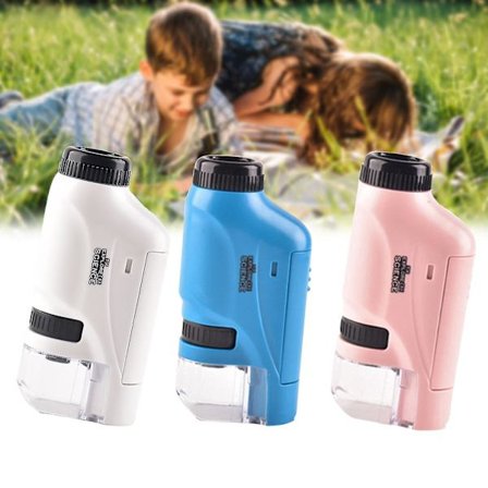 Mini Bärbart Mikroskop Set 60-120x Labor Handhållet Mikroskop LED-Ljus Ch (Vit)