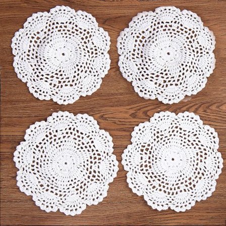 EiYYA Handgjorda Bomullsvirkade Spetsunderlägg Bordsunderlägg Glasunderlägg, 8 tum/20 cm 4-pack (Vit)