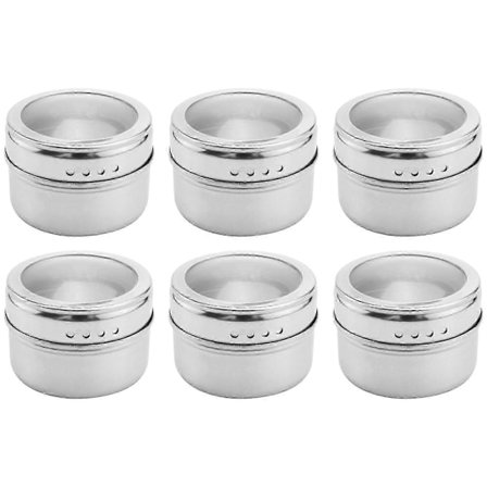 6 stk. / Sett Klar Lokk Magnetisk Krydderkrukke Rustfritt Stål Krydder Saus Oppbevaringsbeholder Gryter Kjøkken