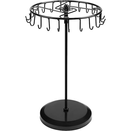 Roterende Smykkeholder i Sort Metal (23 Kroge) - H34,8 x B20,5 cm - Smykkeudstillingstårn - Holder Halskæder, Armbånd, Ringe og Øreringe