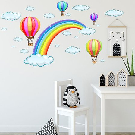 1 stk. Regnbue Skyer Luftballon Vægdekorationer Vægmærkater Baby Børneværelse Piger Soveværelse Stue Vægdekoration