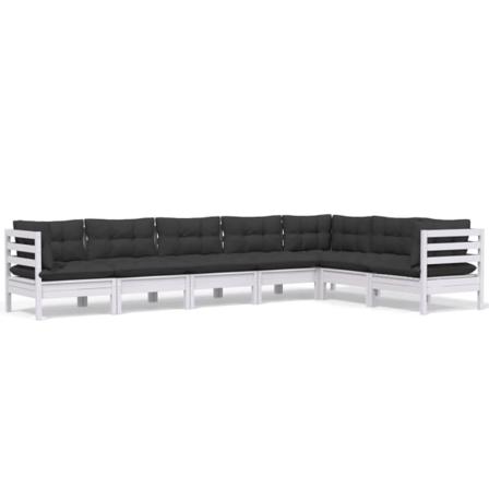 Vidaxl Loungegrupp Med Dynor 7 Delar Vit Massiv Furu Vit
