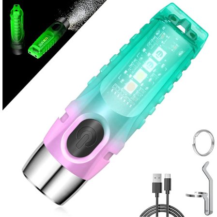Mini LED-ficklampa, 610LM uppladdningsbar USB-ficklampa med starkt fluorescerande ljus, liten ficklampa med UV/vitt/rött/blått sidoljus, EDC M