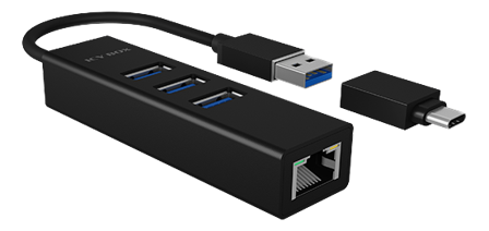 ICY BOX USB 3.0 HUB & Gigabit LAN Adapter, Type-A / Type-C