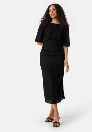 Bubbleroom Occasion - Balloon Sleeve Bow Midi Dress - Black - Kläder