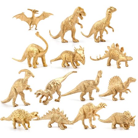 Metalliske Guld Plastik Dinosaur Figurer, 14 Store Gyldne