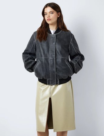 NOISY MAY Nmaika L/S Leather Bomber Jacket - Black - XS