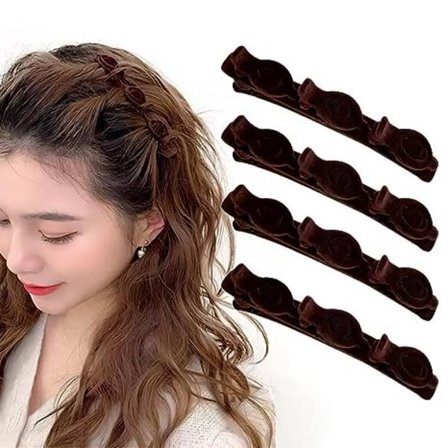 4 stk. Dame Flettede Hårspenner, Flere Farger Flokkerte Hårspenner, Andenebbhårspenner, Damer Jenter Hårspenner med 3 Små Klips, Hårstyling Tilbehør