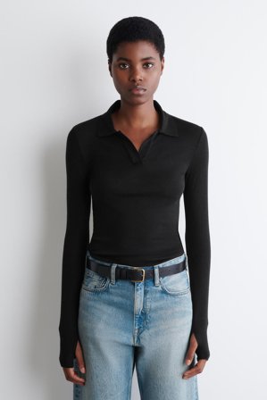 COS Women's Merino Wool Polo Shirt in Black