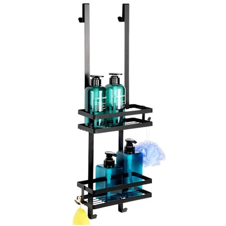 Duschhylla i svart metall, hängande, 23x10,5x75 cm