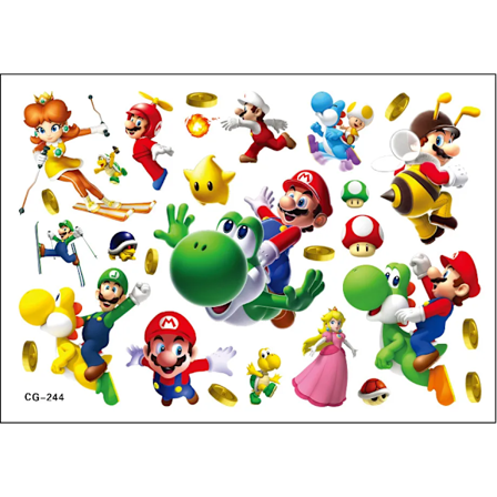 Super Mario Bros Tattoo Klistermærker Kawaii Anime Figur Legetøj Børn Tillykke Fødselsdag Fest Dekoration