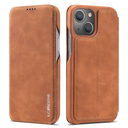 LC.IMEEKE iPhone 15 Wallet Cover Stand/Card Holder - Brown