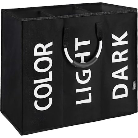 94L Stor Hopfällbar Tvättkorg med 3 Fack för Sovrum, Tyg (Svart)