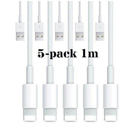 5-pakning - Ladekabel Lightning iPhone - Lader