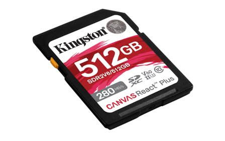 Kingston Canvas React Plus V60 512GB SD-kort, UHS-II, 280MB/s lesehastighet, 150MB/s skrivehastighet