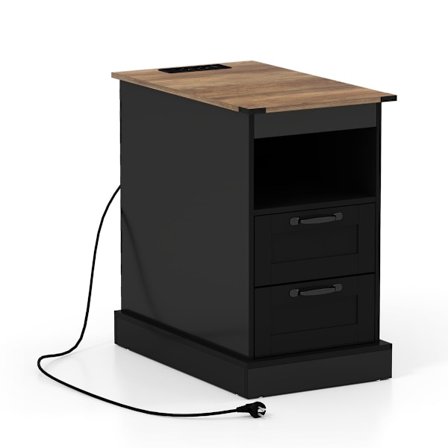 Yöpöytä latausasemalla, musta, 2 laatikkoa