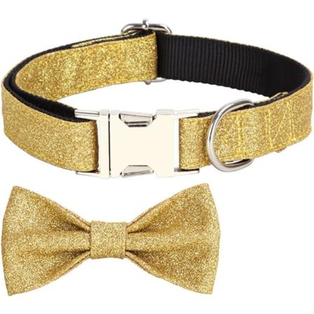 Glitter Sløyfe Hundehalsbånd - Justerbar Selvinngravert Nylon Sløyfe Julehundhalsbånd Champagne XS
