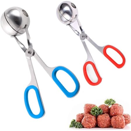 2-delt kjøttdeigskulemaker, rustfritt stål kjøttdeigskule tang med avtagbare gummigrep, kakepop, kjekskuffe, istang for kjøkkenutstyr