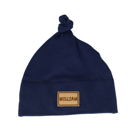 Kinder Babybugz - Blau traditionalbeanie Mütze - Kinder Navy One-knot Engraved Suede Patch Beanie @ Hatstore